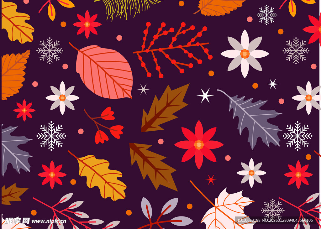 秋季花卉树叶图案背景