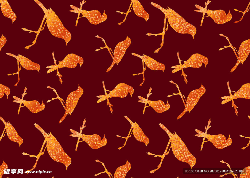 红色背景橙色飞鸟图案