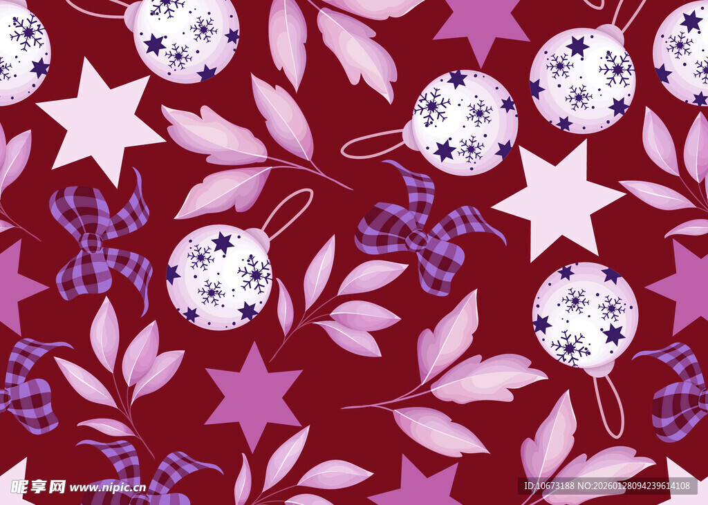 深红底花卉星星图案纹理