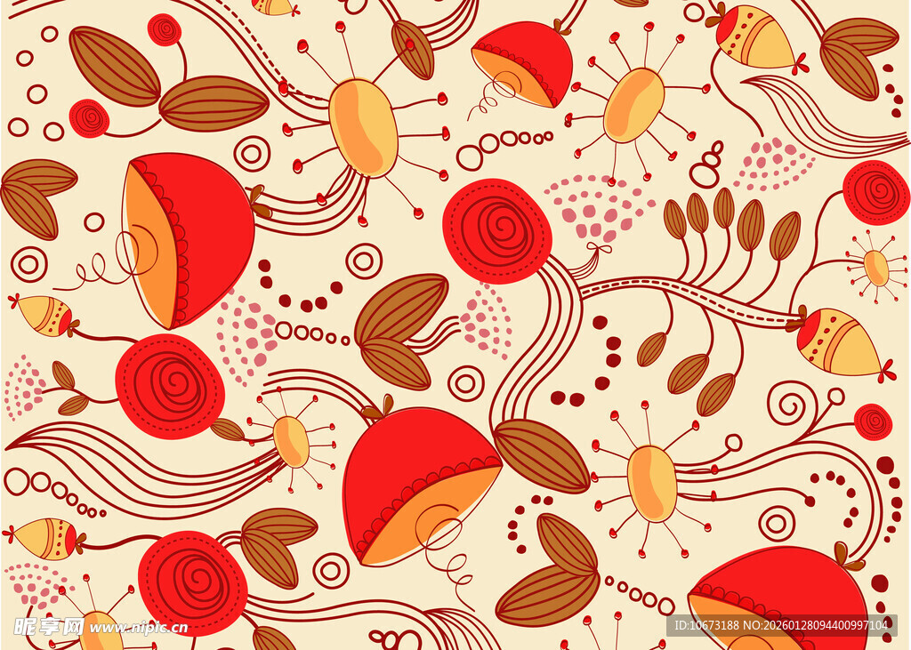 秋季蘑菇花卉图案背景