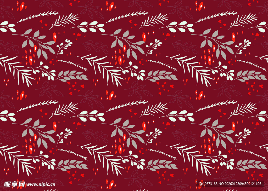 红色植物花纹图案背景