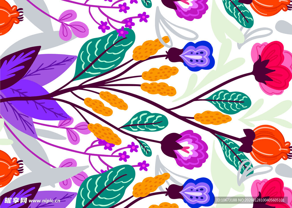 多彩花卉图案纺织品设计