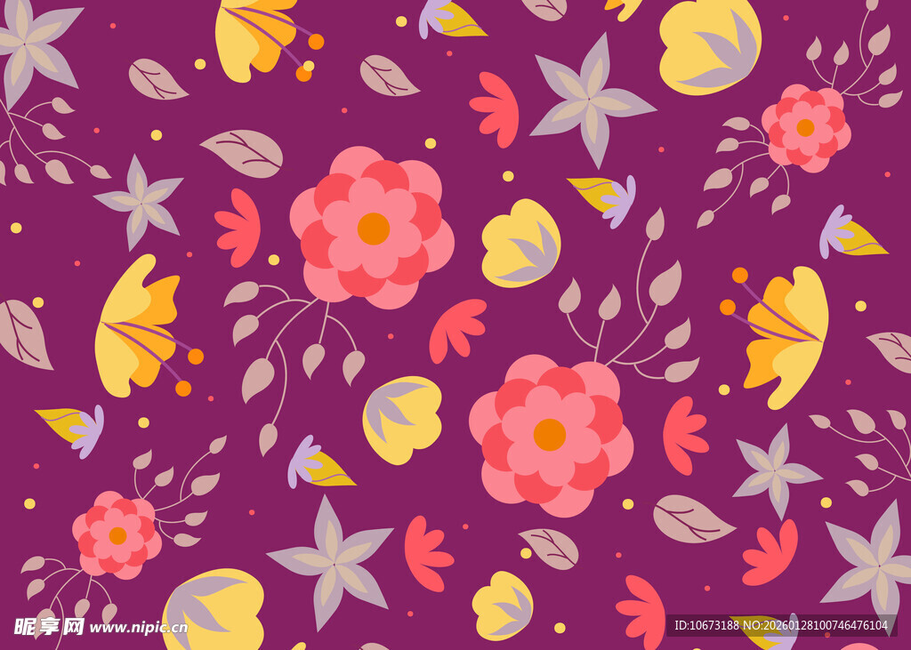 紫色花卉星星图案背景