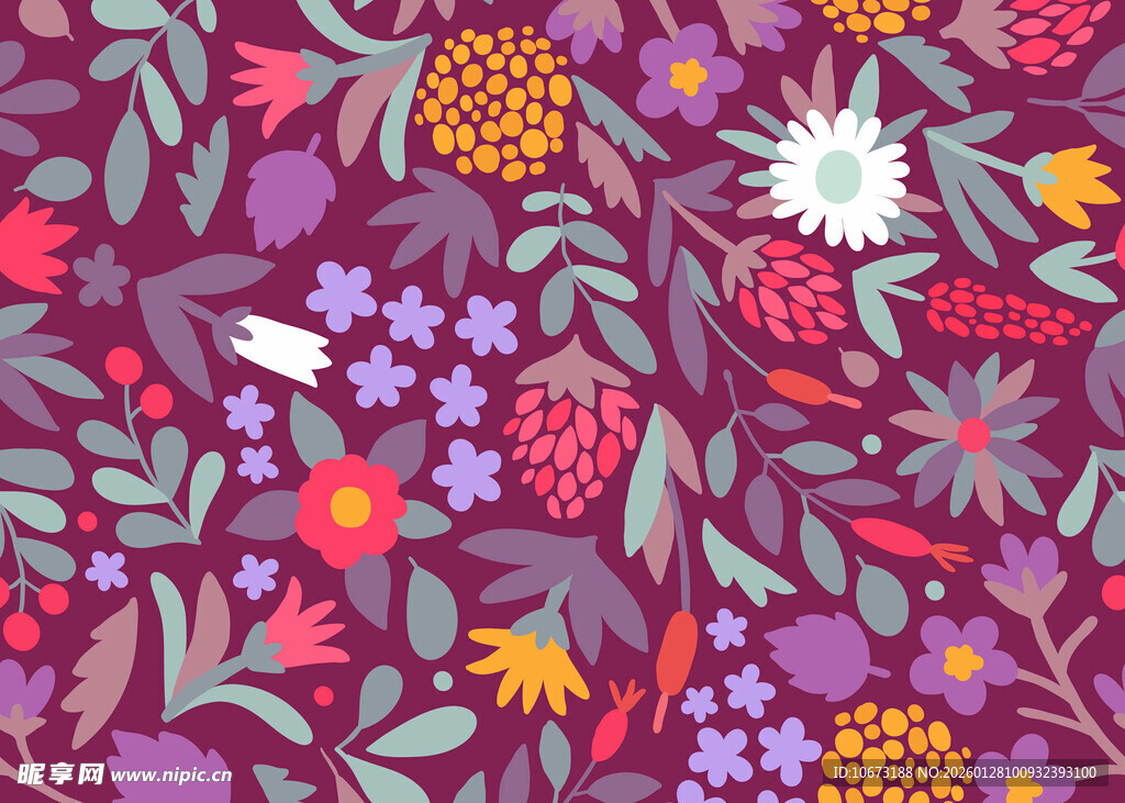 花卉植物无缝图案背景