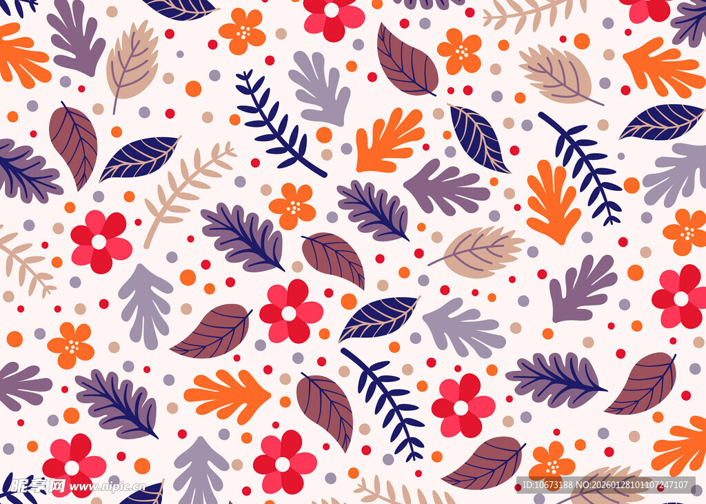 多彩花卉叶子图案背景
