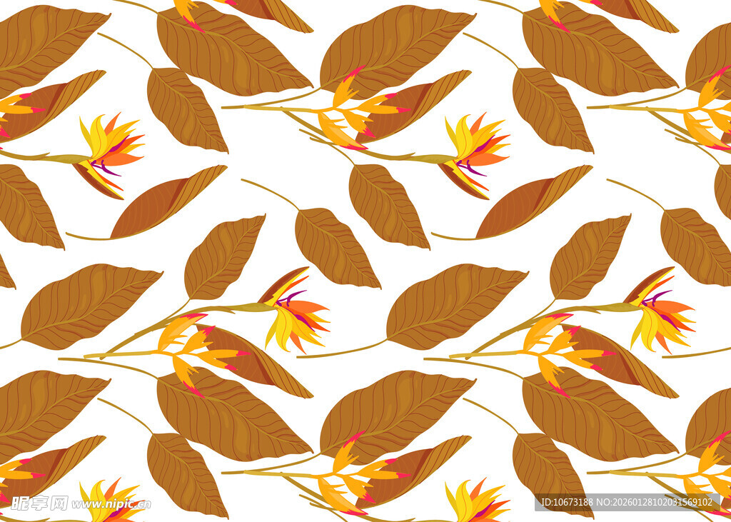 秋叶花卉图案无缝背景
