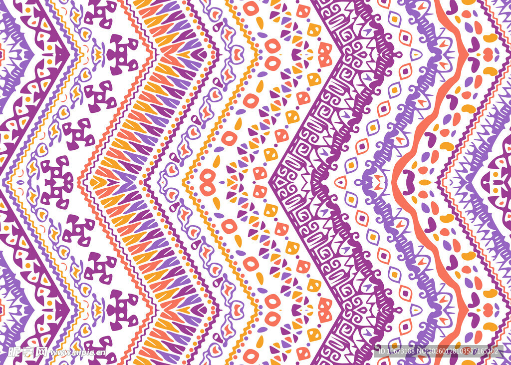 多彩几何波点民族风图案