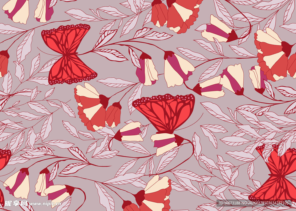 花卉蝴蝶图案背景纹理