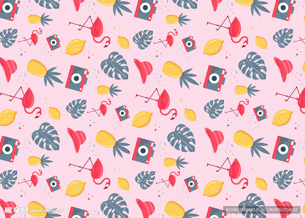 粉色背景可爱动物植物图案