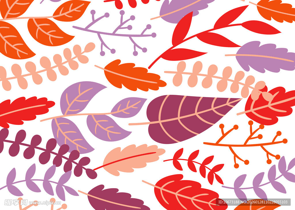 秋季多彩树叶无缝图案