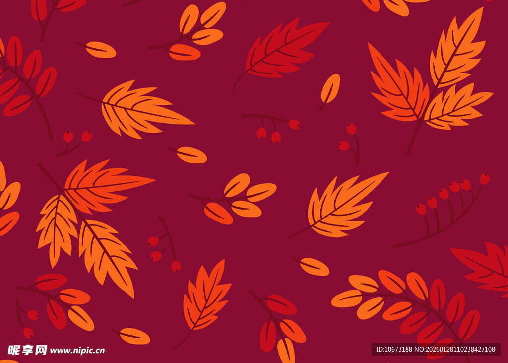 深红背景秋叶图案纹理