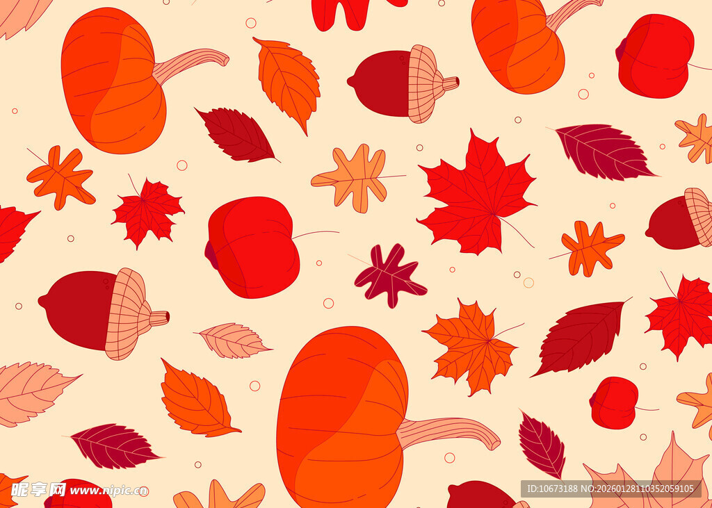 秋季落叶橡果图案背景