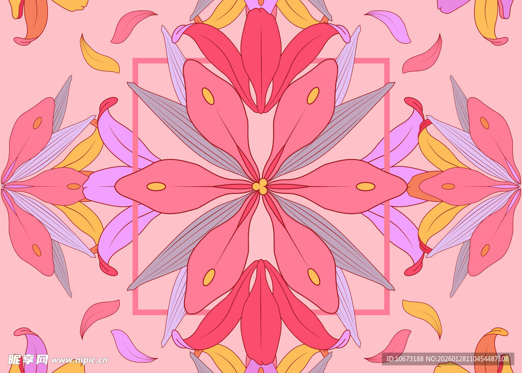 粉色几何花卉抽象图案