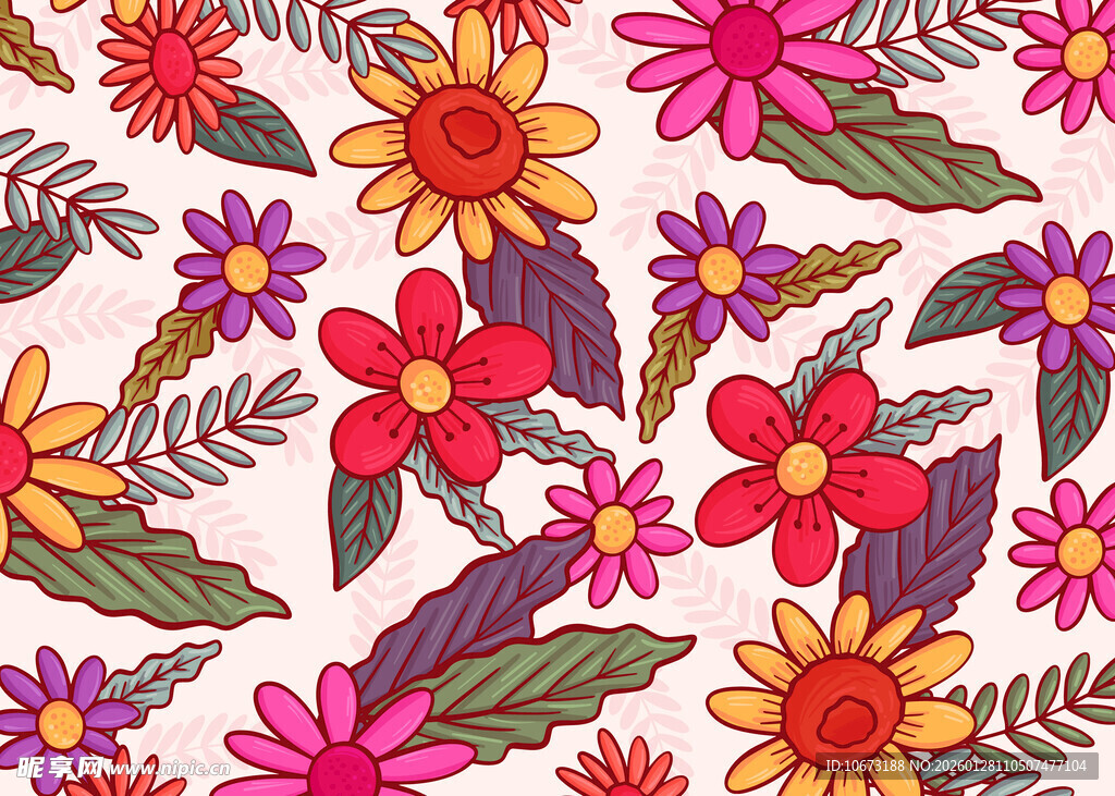 多彩手绘花卉图案背景