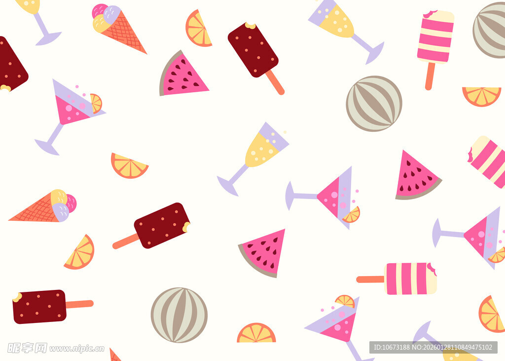 夏日缤纷冷饮水果图案
