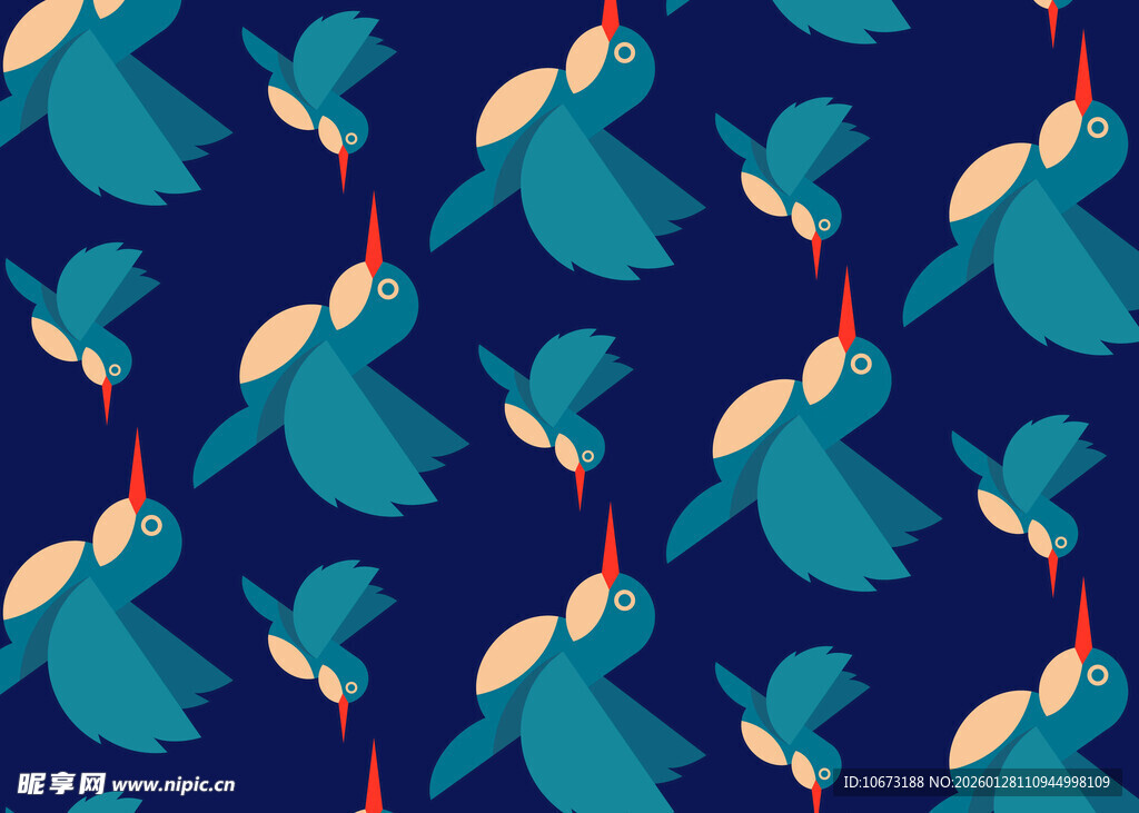 蓝底蜂鸟图案无缝背景
