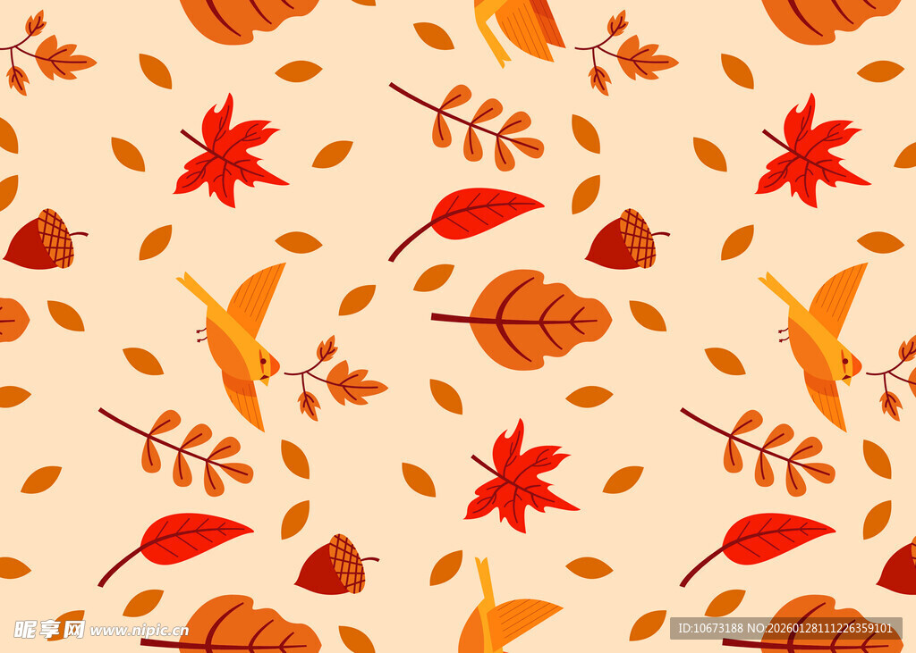 秋季落叶无缝图案背景