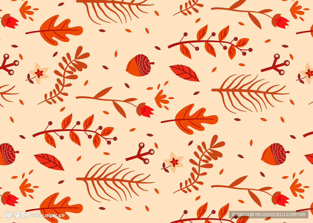 秋季植物元素无缝图案