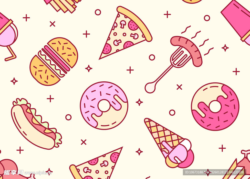 可爱卡通风格的美味食物图案