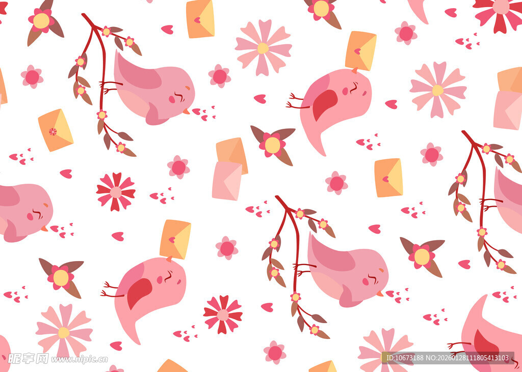 粉色花鸟图案背景素材