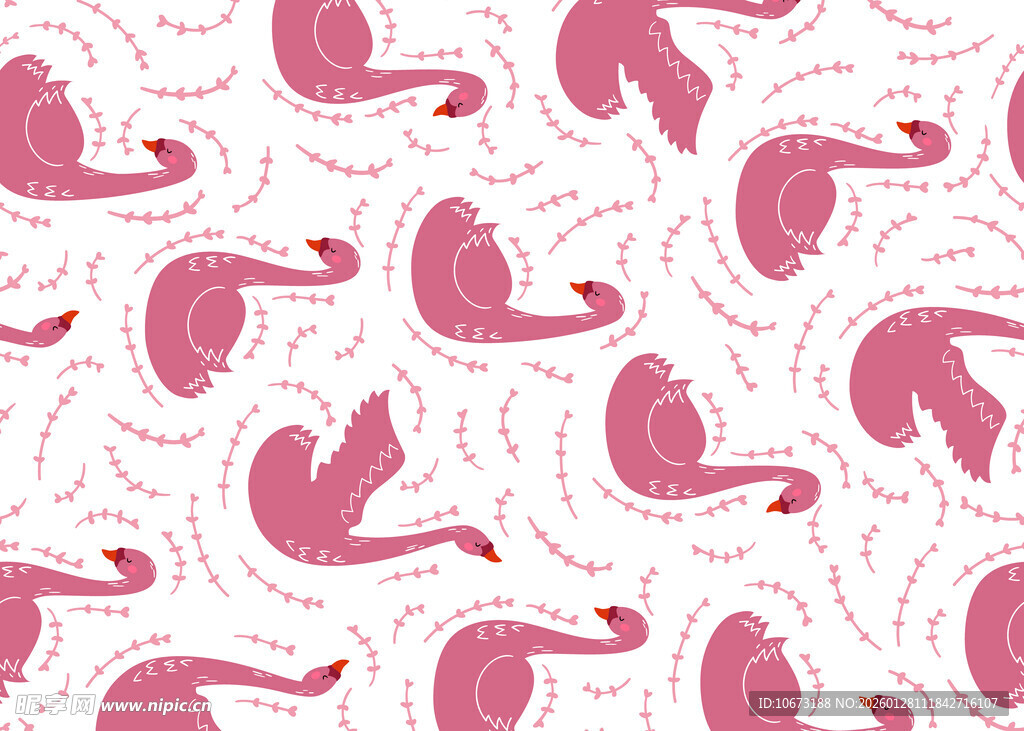 粉色飞鸟图案无缝背景