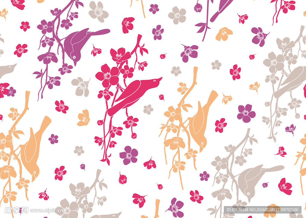 花卉小鸟图案的清新背景