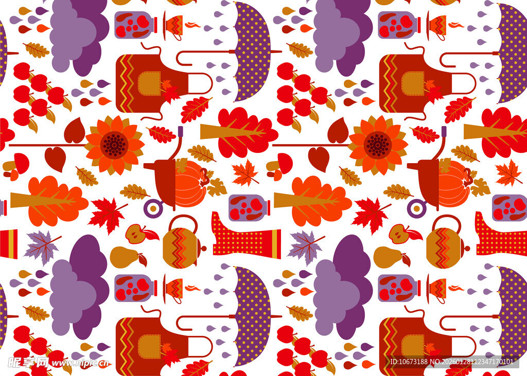 多彩秋季元素无缝图案