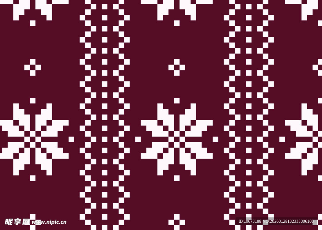 深红色雪花针织图案