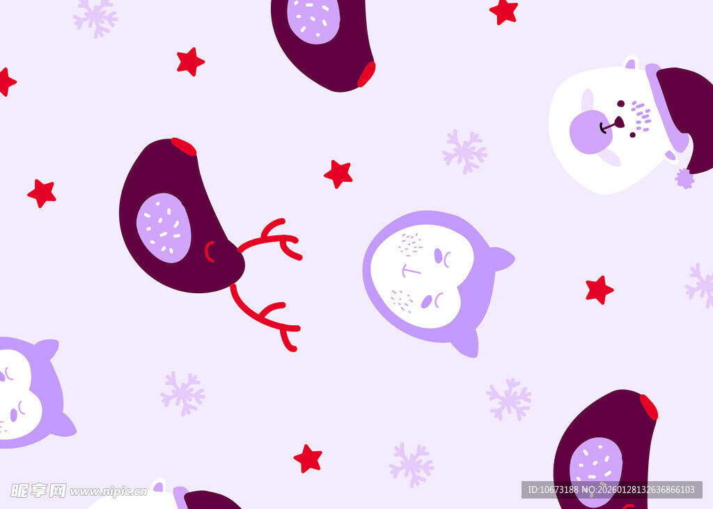 紫色小动物星星图案背景