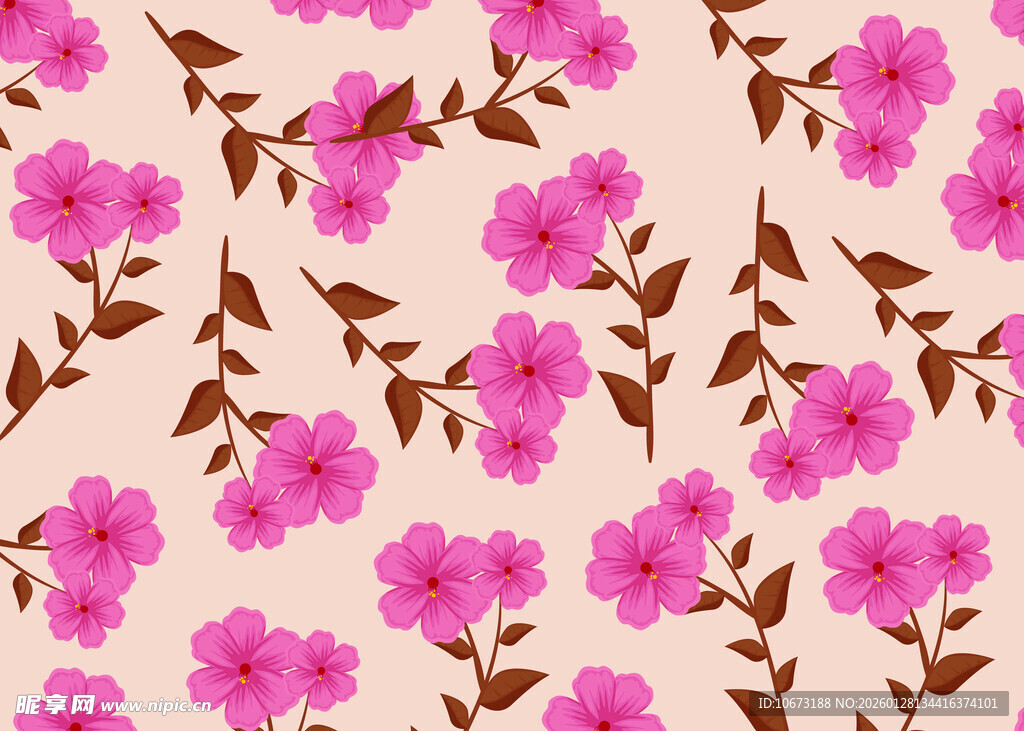 粉色花卉无缝图案背景