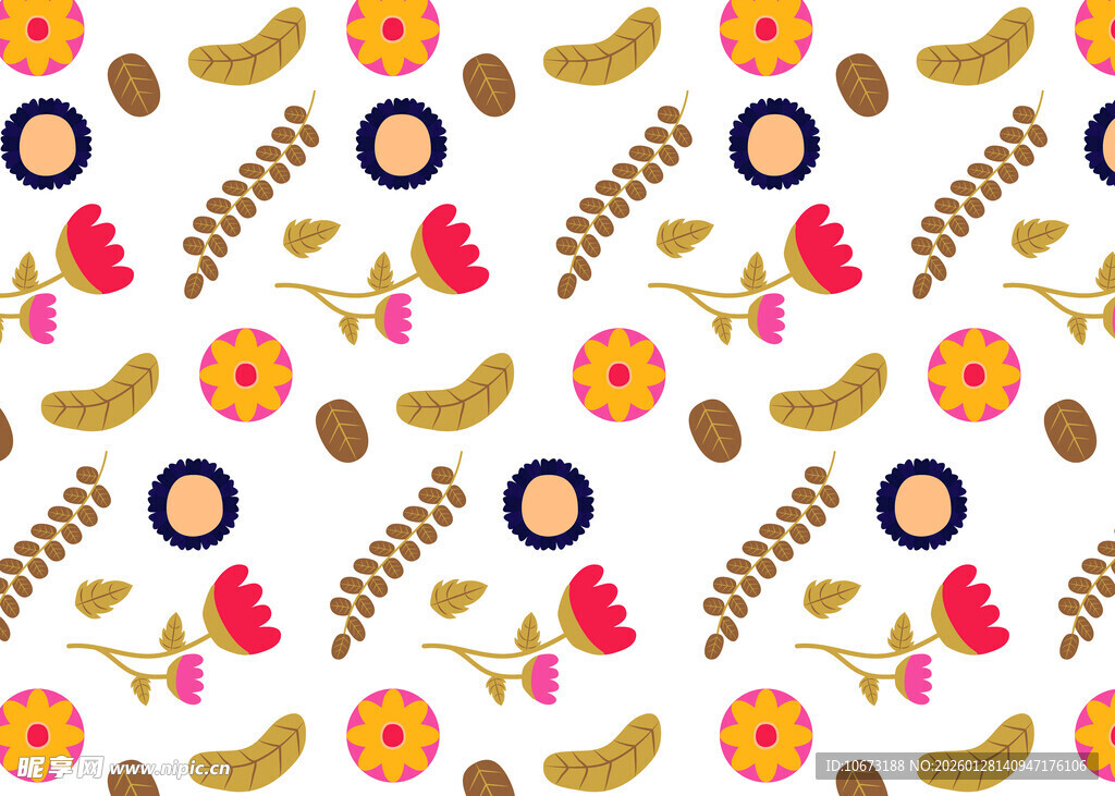 水果花卉图案无缝背景图