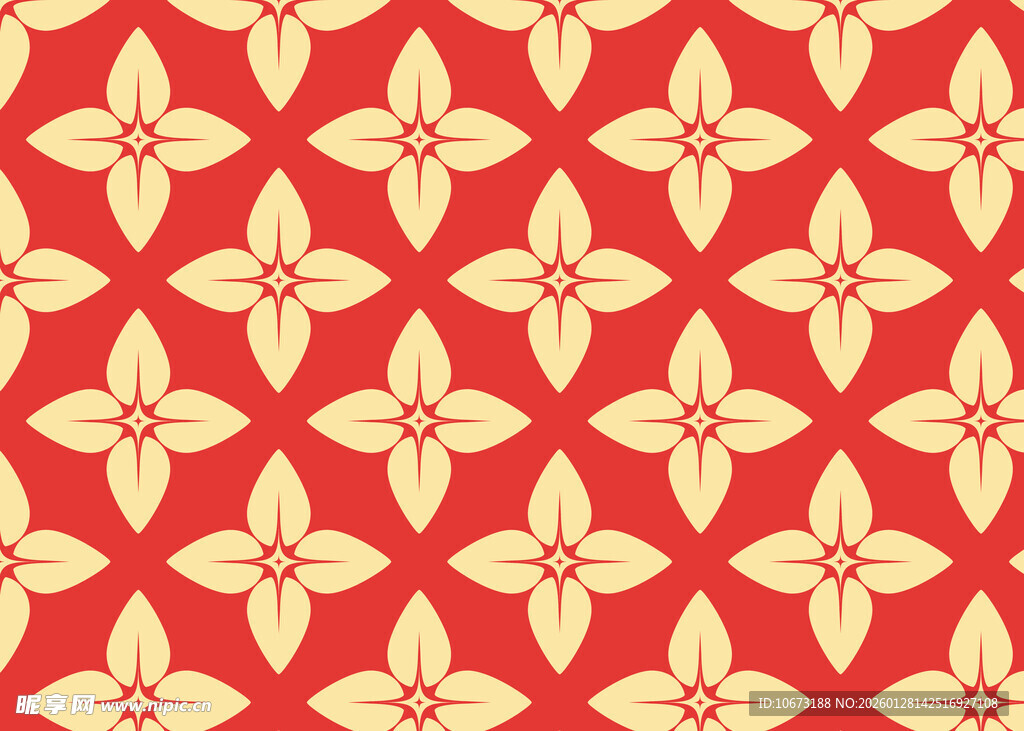 红色底花卉几何图案纹理