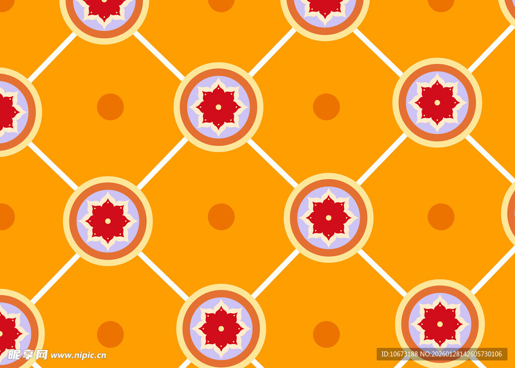 橙色底花卉几何图案背景