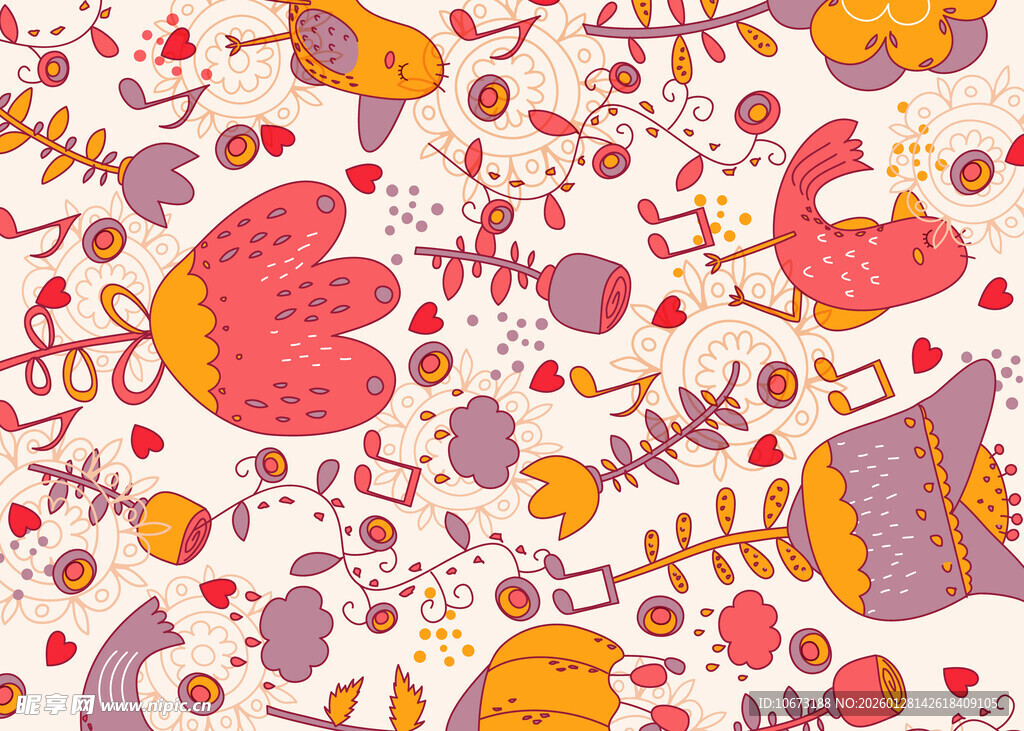 多彩爱心花卉图案背景