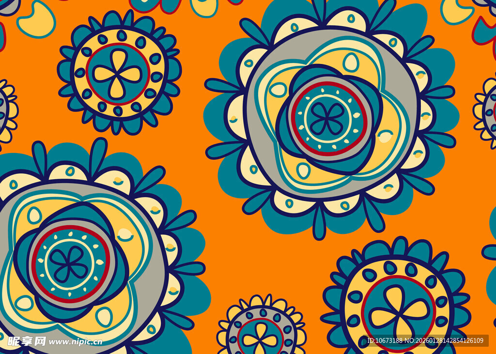 橙色背景花卉图案设计