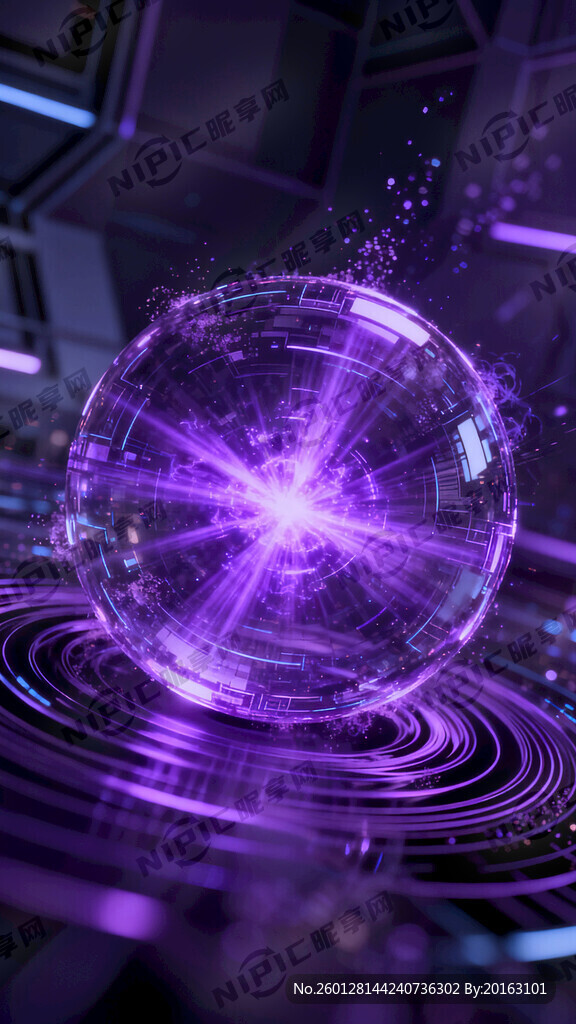 紫色能量魔法球体圆形高科技数码