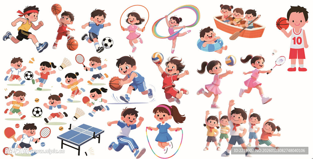 多样儿童运动卡通形象