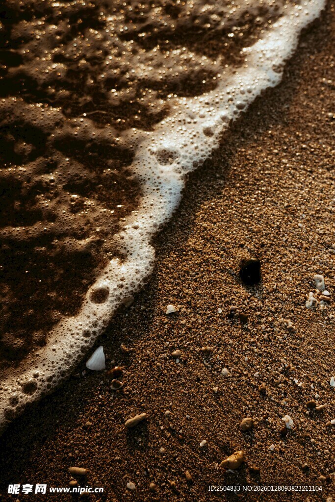 海浪轻拍沙滩的细腻瞬间