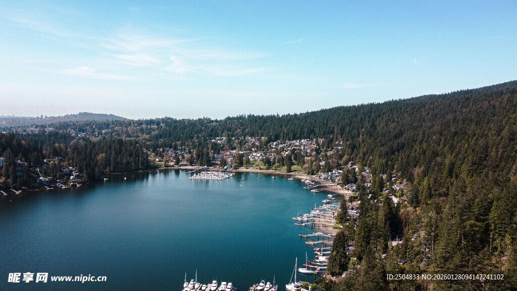 湖畔秀丽风光俯瞰美景