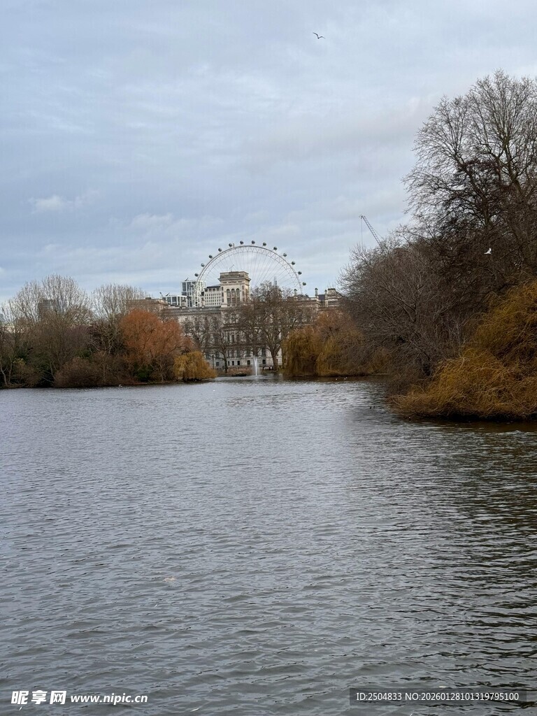 湖畔摩天轮的宁静景致