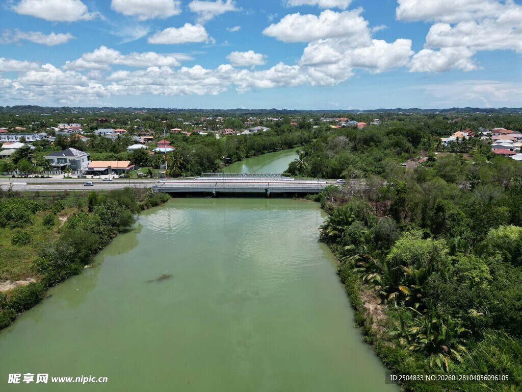俯瞰绿水之上的桥梁景观