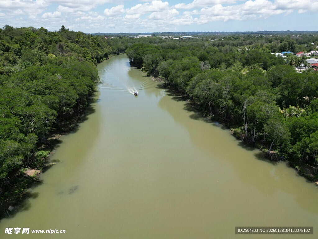 俯瞰绿意环绕的蜿蜒河流