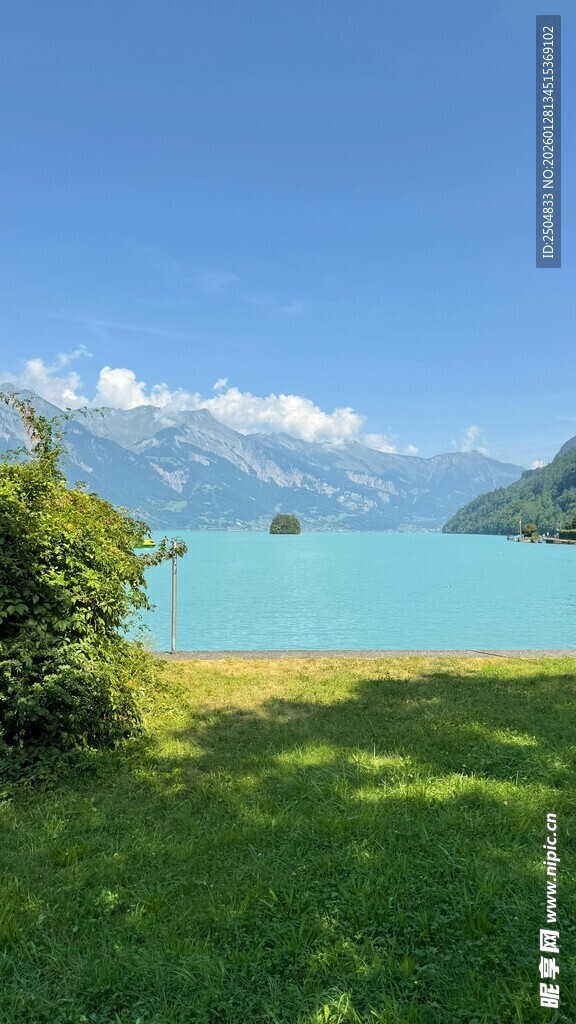 湖畔绿野蓝天美景