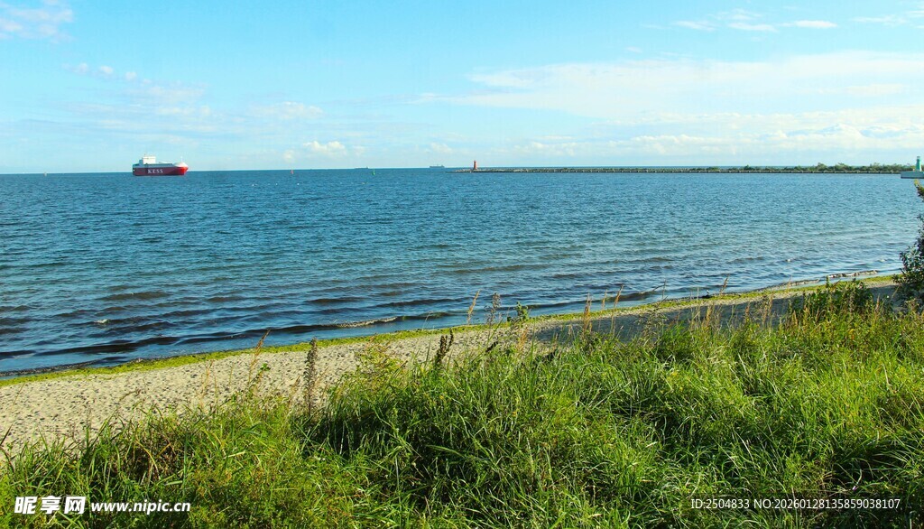 海边景致 绿草与辽阔海面