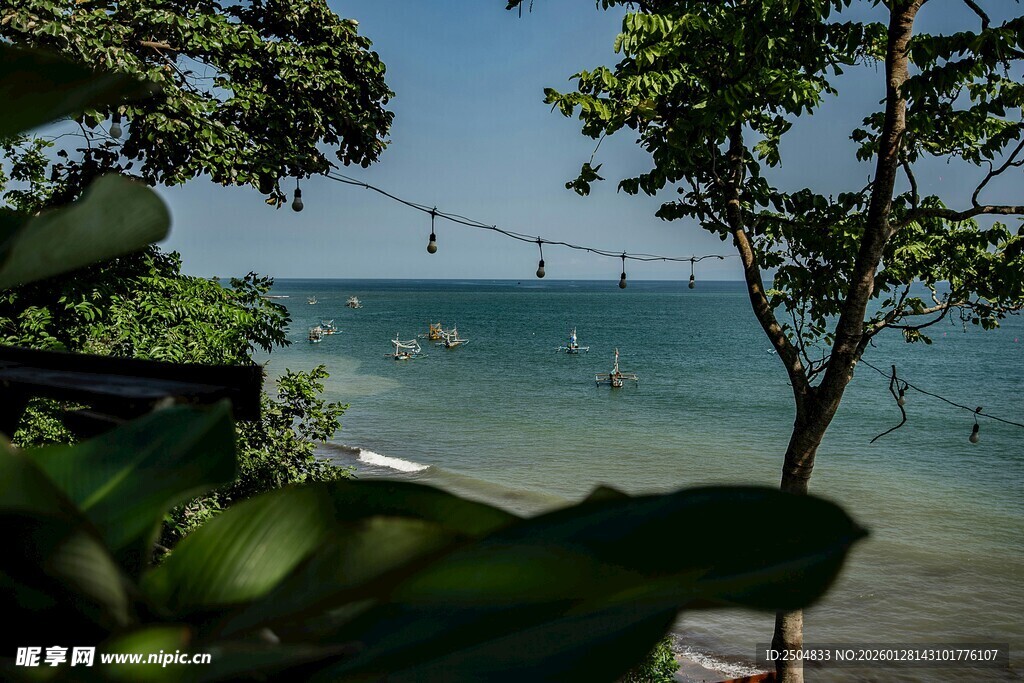 海边景致 绿树掩映的海景