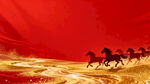 奔腾骏马于红金背景间