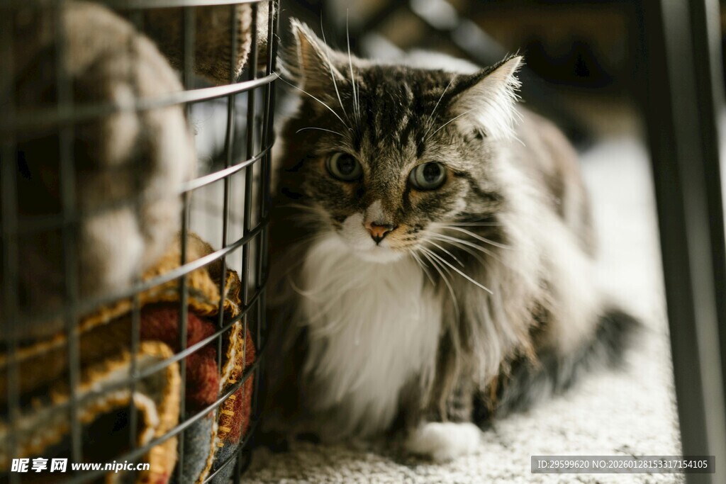 笼中长毛猫