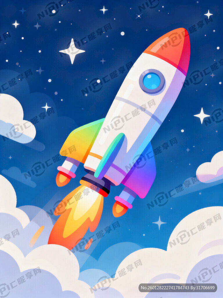 运载火箭  卡通  颜色漂亮