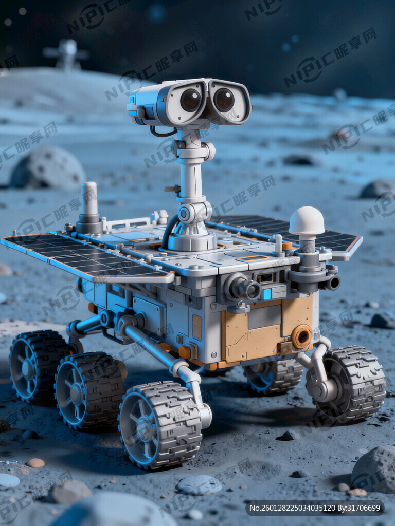 火星探测车 蓝灰色调  卡通 