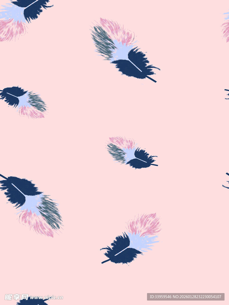 粉色背景羽毛水彩图案